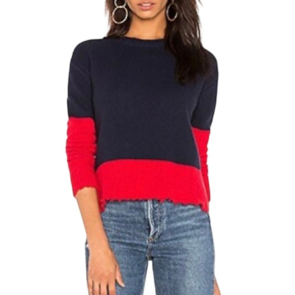 Sundry Plus D’Amour Colorblock Knit Sweater Navy Red Sz Small